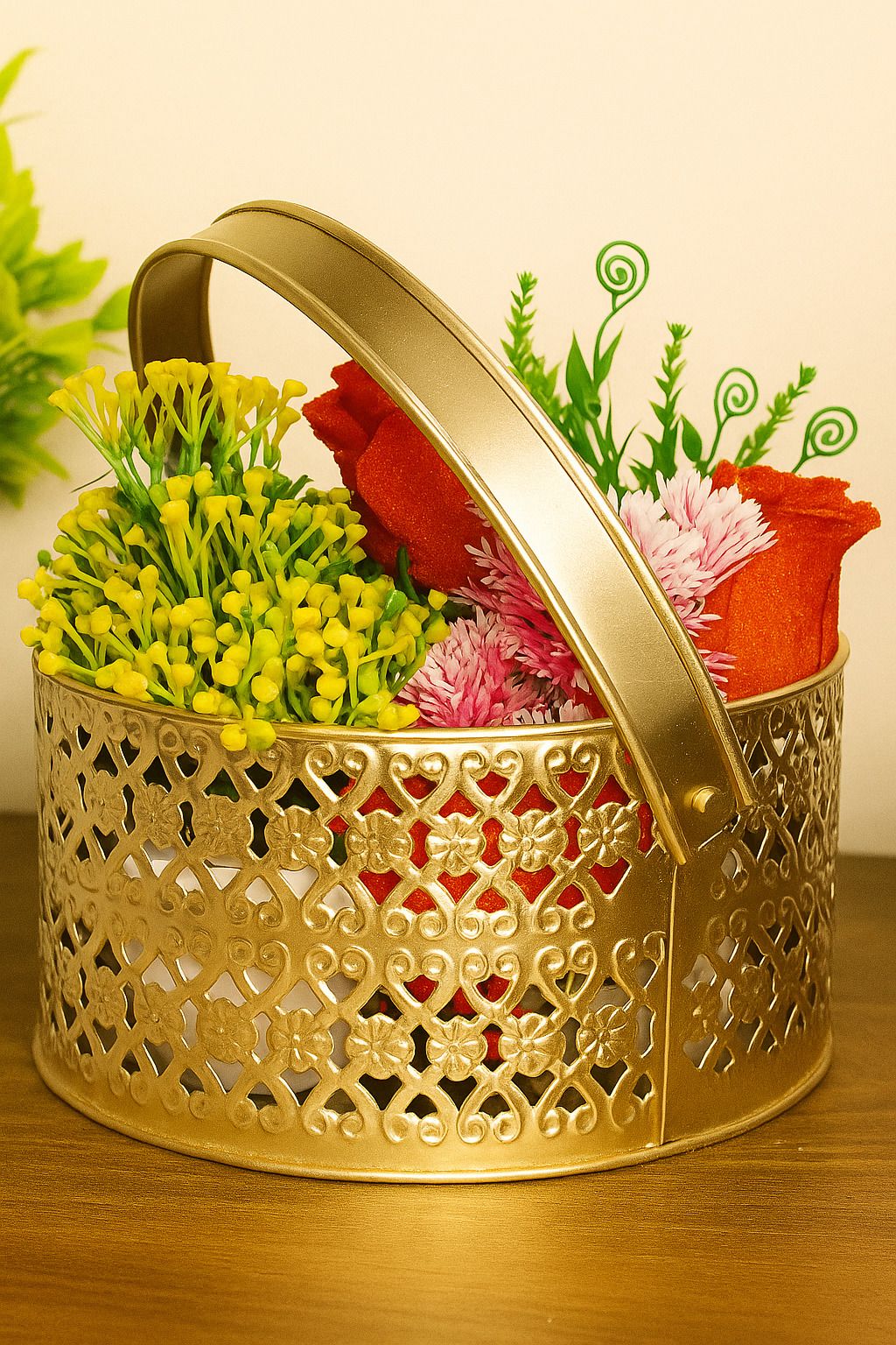 Flower Basket with Handle – Decorative Floral Storage & Table Accent Iron Flower Basket-image-28
