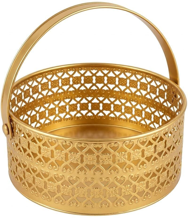 Golden Brass Pooja Basket with Handle | Brass Flower Basket-image-10
