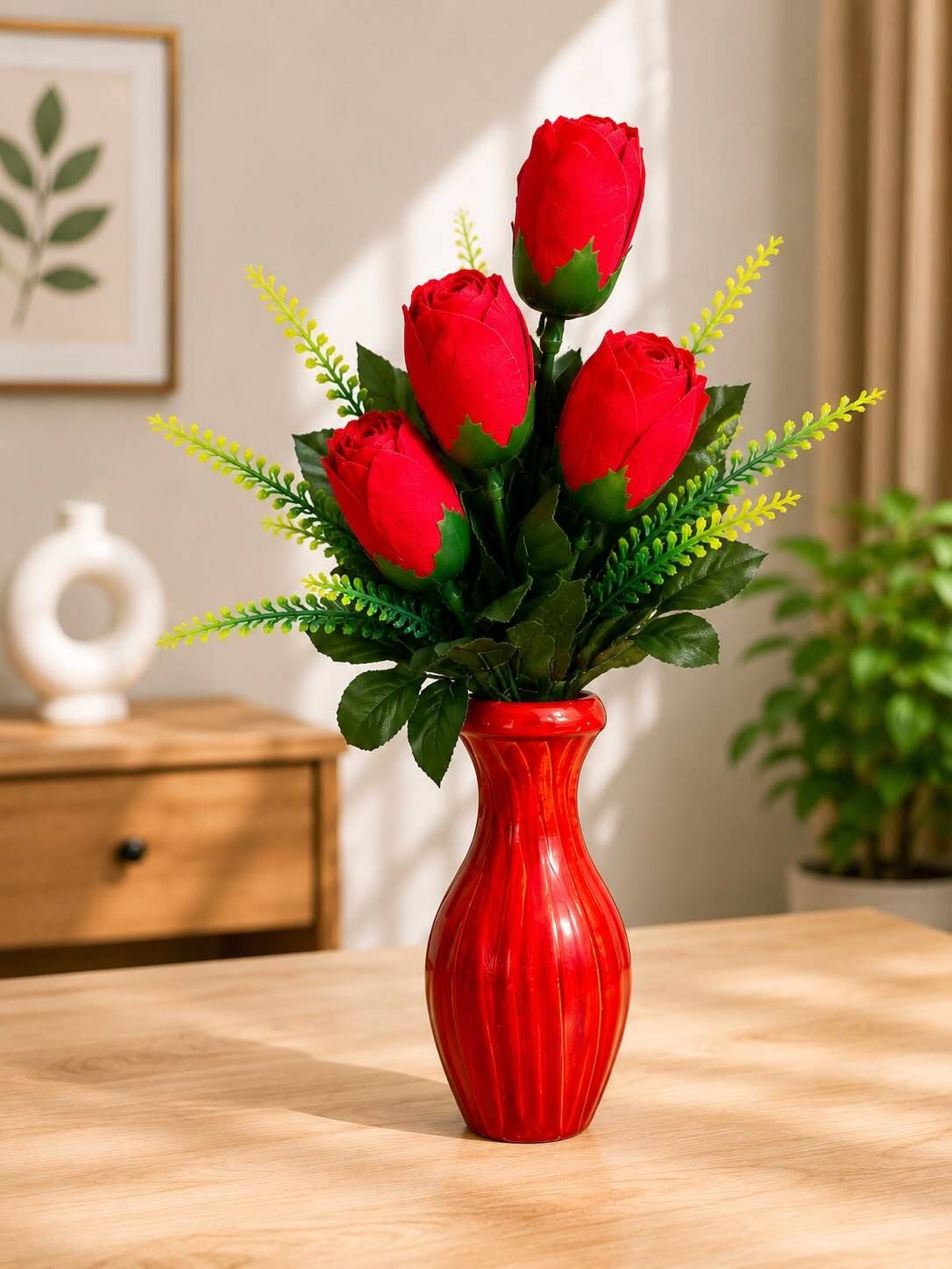 ROSE FLOWER BROWN WOODEN VASE01 Plastic, Wooden Flower Basket-image-1