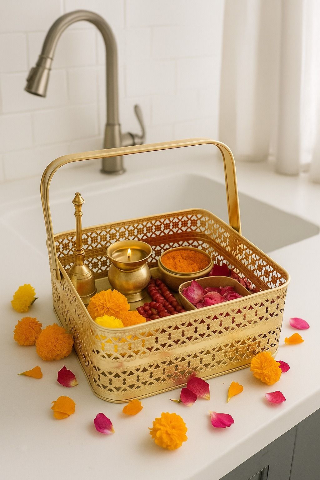 gravity Golden Storage Basket for Kitchen Iron Flower Basket-picture-30