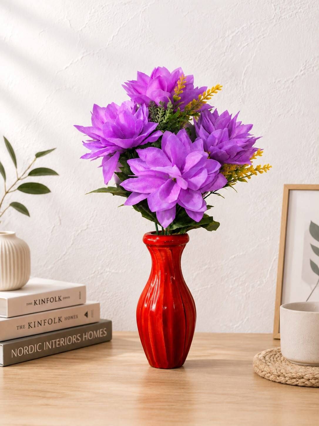 mygloovibes LAVENDER DAHLIA BROWN WOODEN VASE01 Plastic Flower Basket-picture-22
