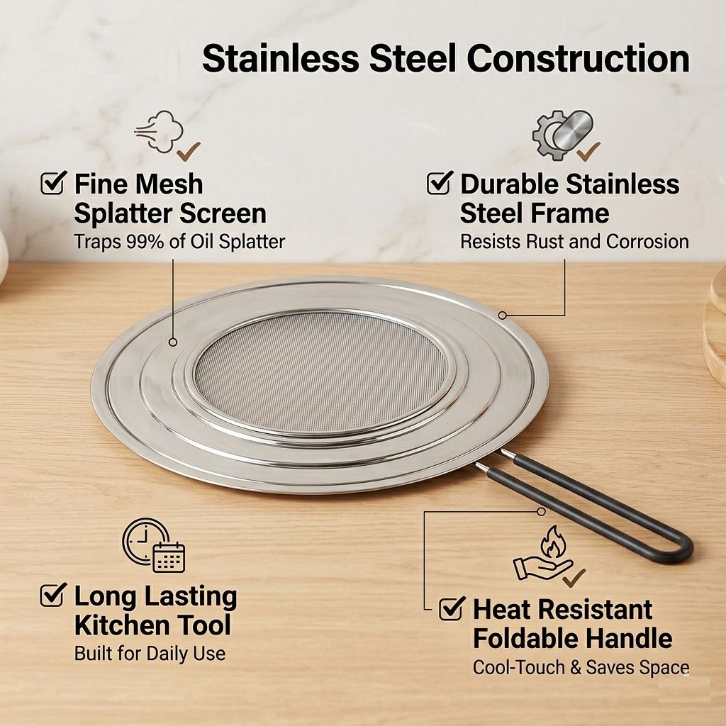 Stainless Steel Splatter Screen Frying Pan Foldable Resistant Silicone Handle Flush Tank Lid-image-16