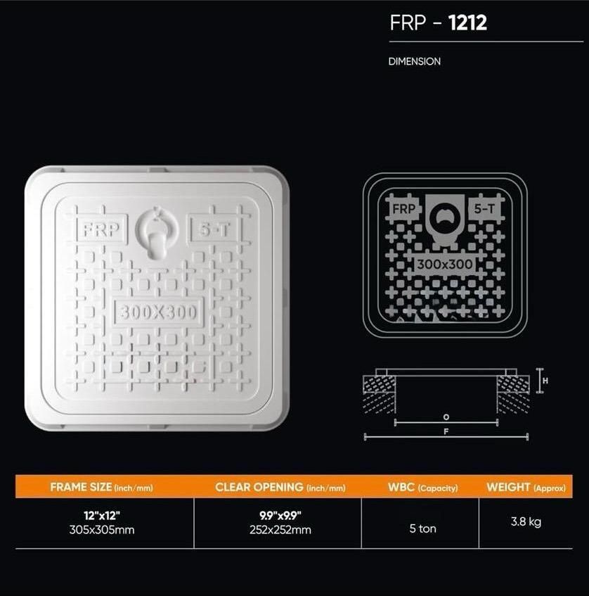 FRP Manhole 12*12Inch |5 Tons Capacity Chamber Cover Durable Sump Cover Tank Lid Flush Tank Lid-image-48