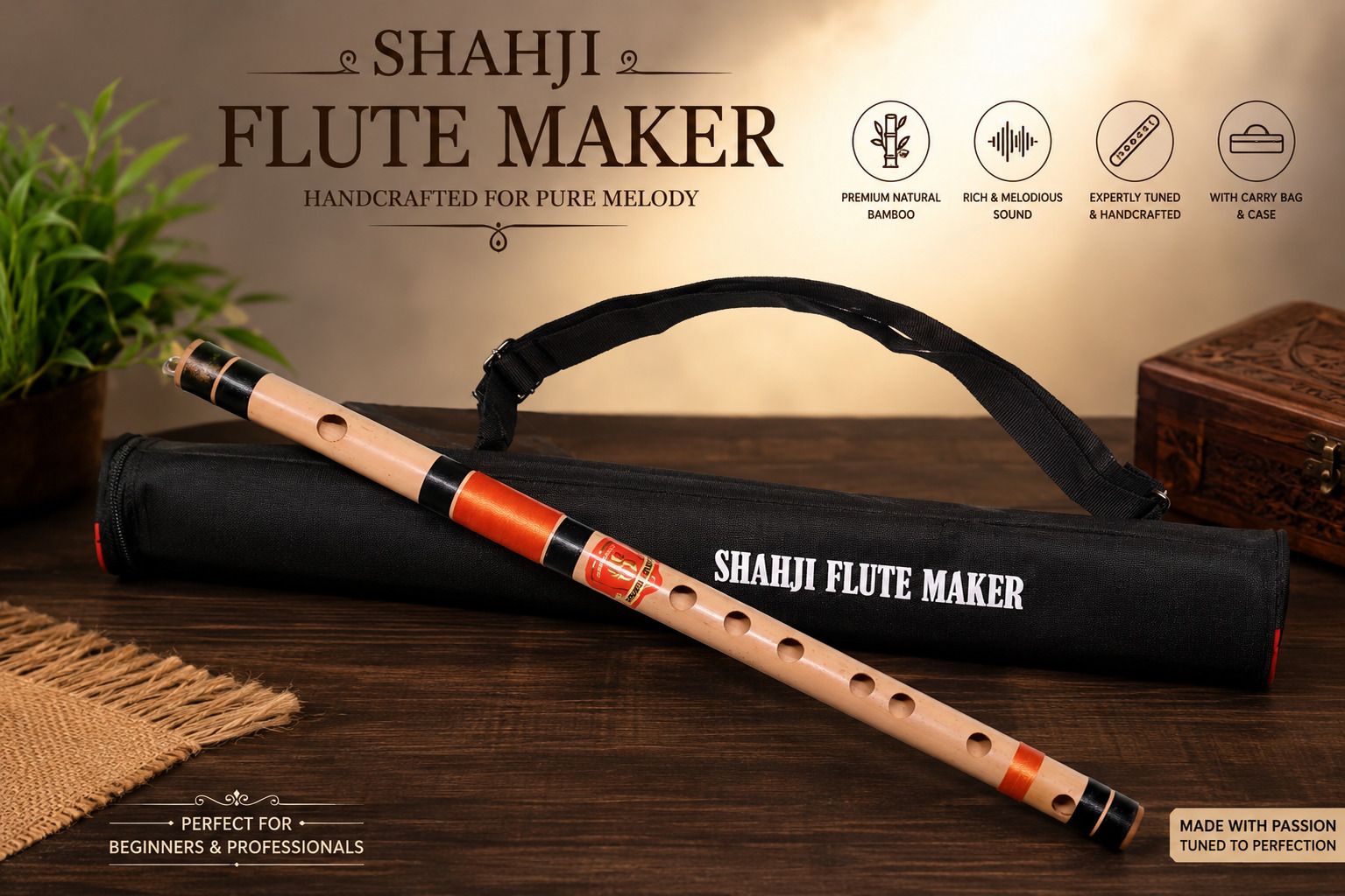 shahji flute D Middle Scale Bamboo Bansuri for Practice and Performance with PVC Case Bamboo Flute-picture-14