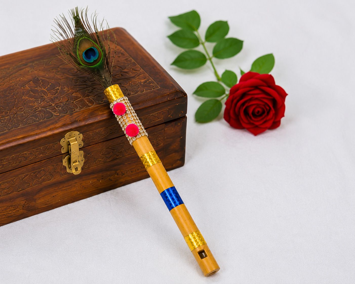 geedec Kanha Ji Bansuri Decorative Mor pankh bansuri/flute for homes and temples Bamboo Flute-picture-43