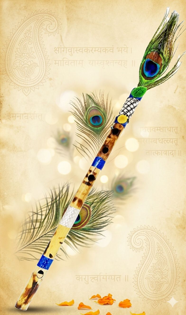 geedec krishna Handcrafted Bamboo Basuri with Peacock Feather for Festive Decor Bamboo Flute-picture-27
