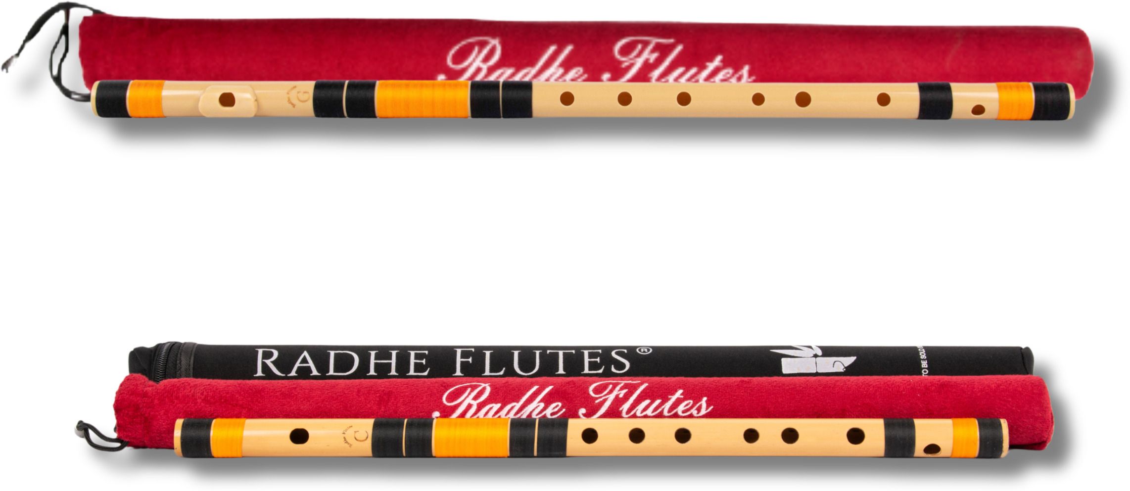radhe flutes C & G Natural Bansuri| Middle/Base Octave| Right-Handed| Black & Orange Threads Bamboo, PVC Flute-picture-15