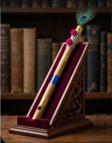 akvonhub Gopalji Handmade Decorative Bansuri with Peacock Feather for Janmashtami & Pooja Bamboo, Wooden Flute-picture-17
