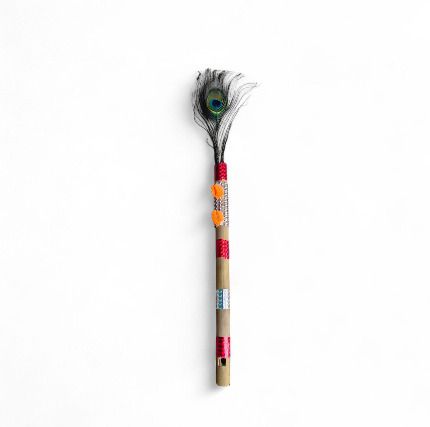 maachandrawali Decorative Bansuri Flute with Peacock Feather, Multicolour, 15 Inch, Pack of 1 Wooden Flute-picture-11