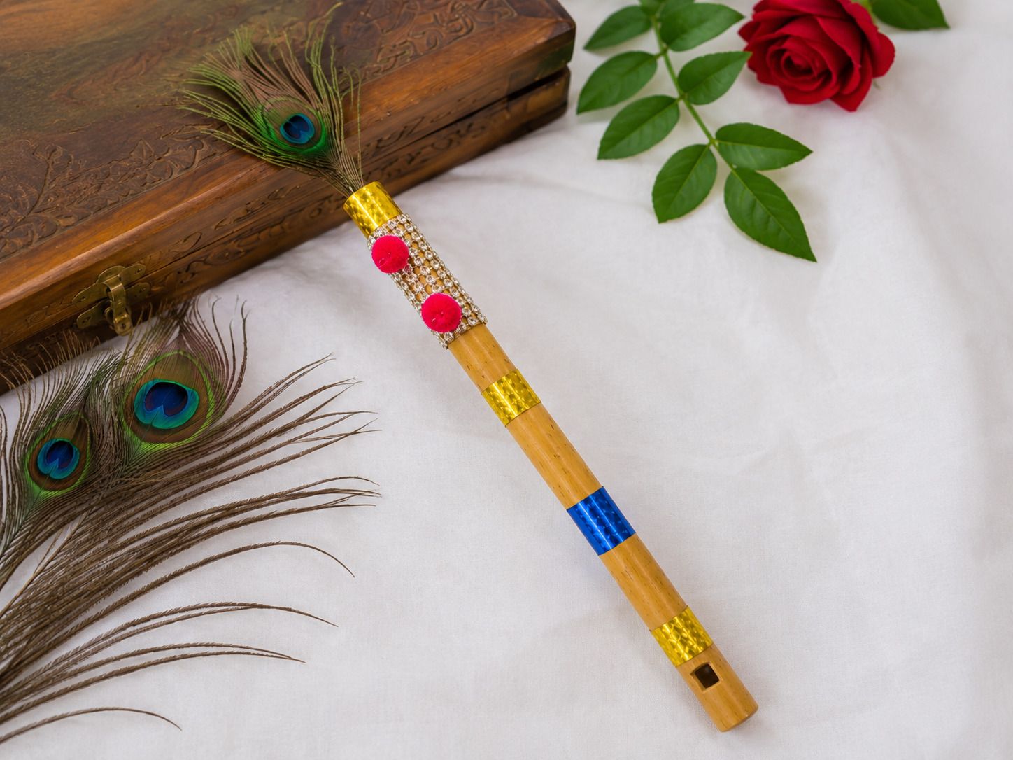 geedec Decorative Krishna ji mor pankh bansuri for home, Temples Bamboo Flute-picture-40