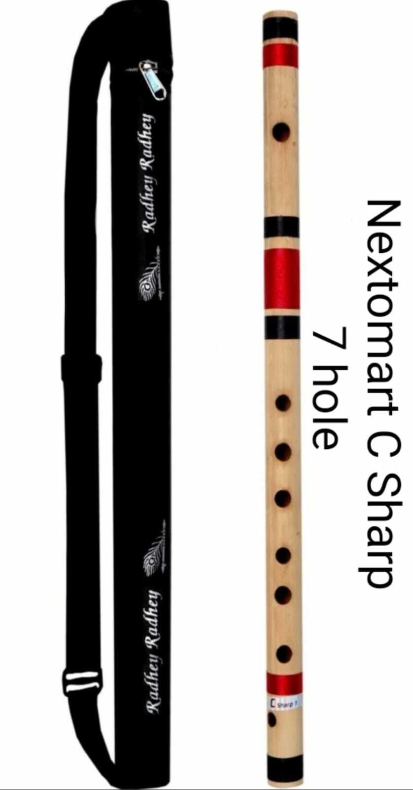 Professional Flutes C Sharp Medium Right Hand Bansuri 7 Holes 18.5 inches Natural Flute with Carry Cover Bamboo Flute