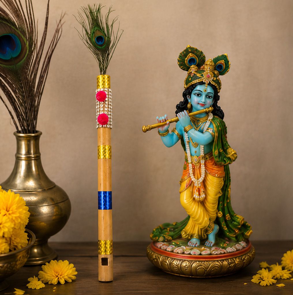 Krishna ji Mor pankh Mandir decorative bansuri for Home, Mandirs Etc Bamboo Flute-image-35