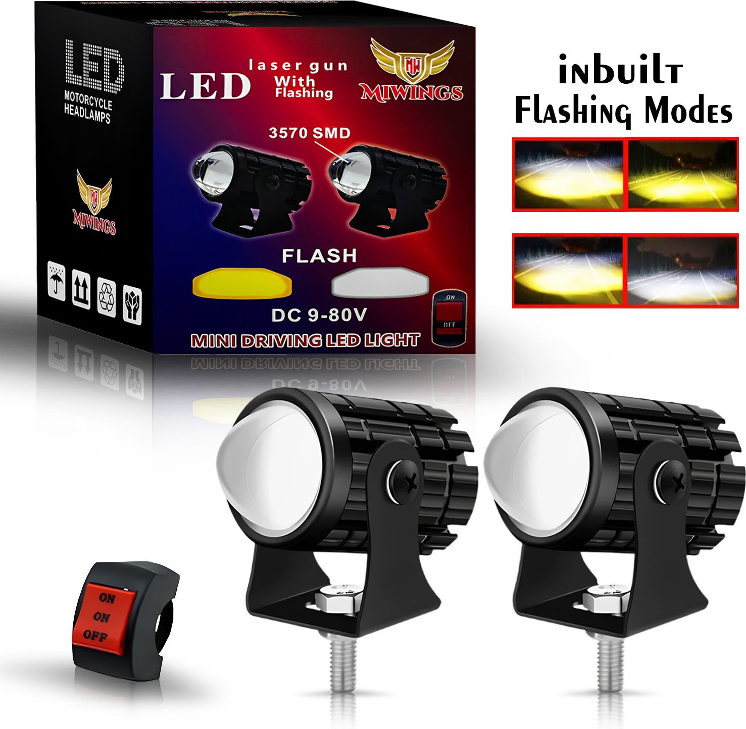 U1 Universal Led Light White & Yellow With Switch Fog Lamp Motorbike, Car LED (12 V, 20 W)-image-46