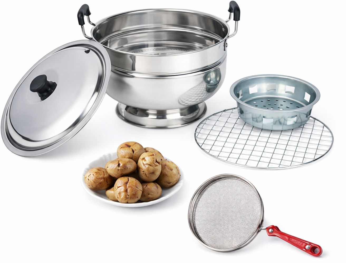 Stainless Steel Bati Oven with Free Papad Roaster Food Steamer-image-19