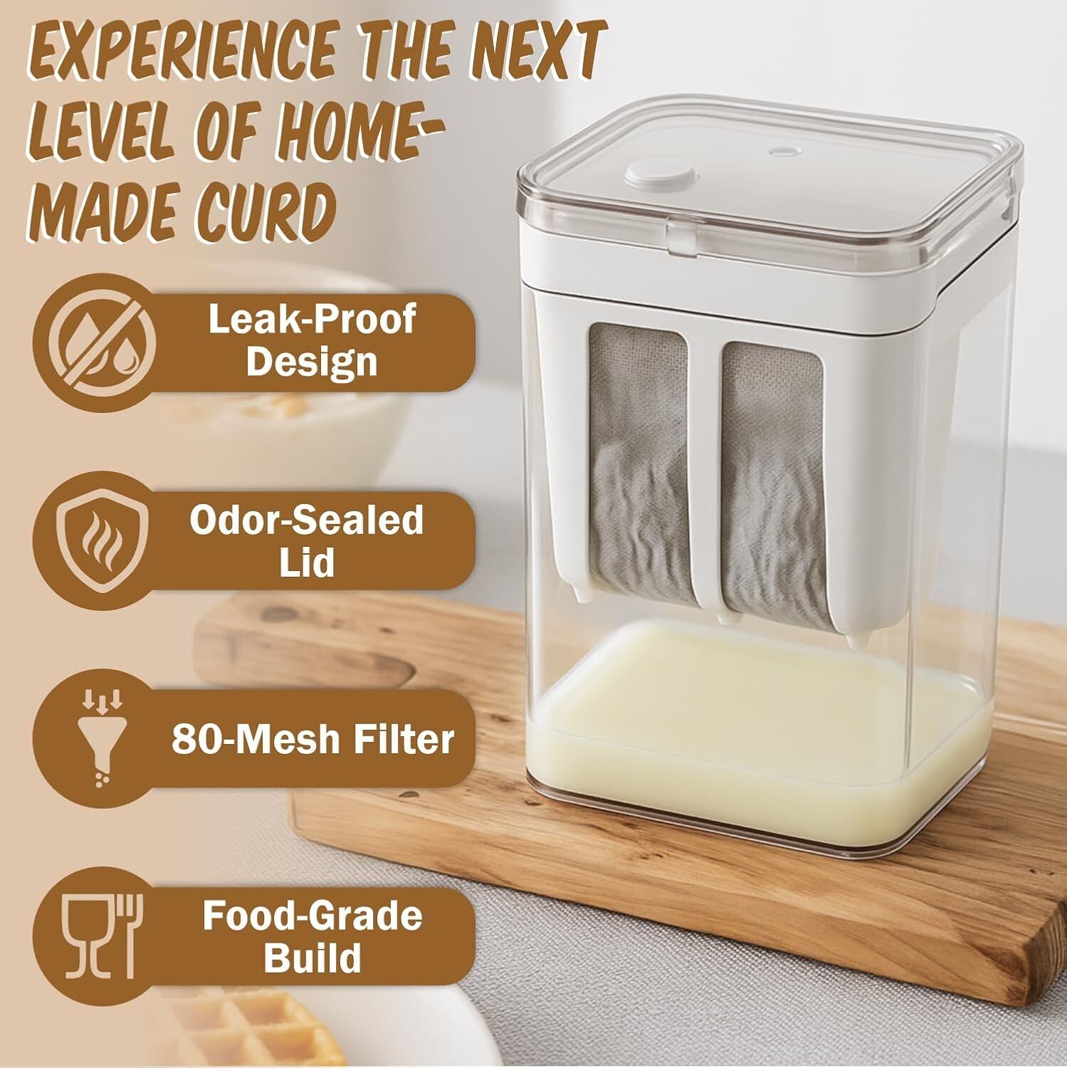 Hung Curd Maker & Greek Yogurt Strainer 1100ml | BPA-Free Fine Mesh Strainer Box Food Steamer-image-44