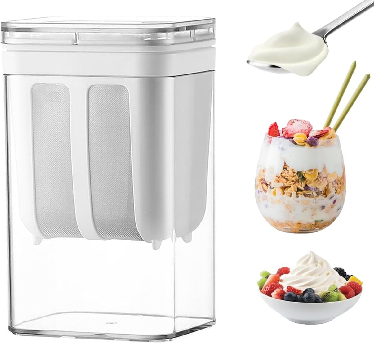 1100ML Greek Yogurt Strainer with Mesh Strainer with Lid Paneer& Cheese Maker Donut Maker-image-9