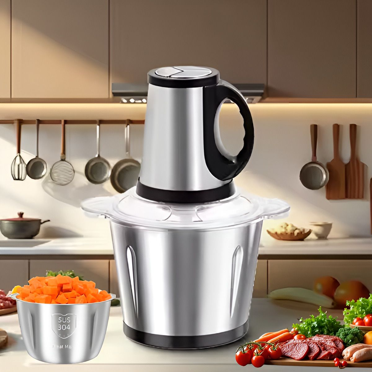 3L Stainless Steel Electric Food Chopper,Meat Grinder, 4 Blades, 3-Speed Control 300 W Food Processor-image-6