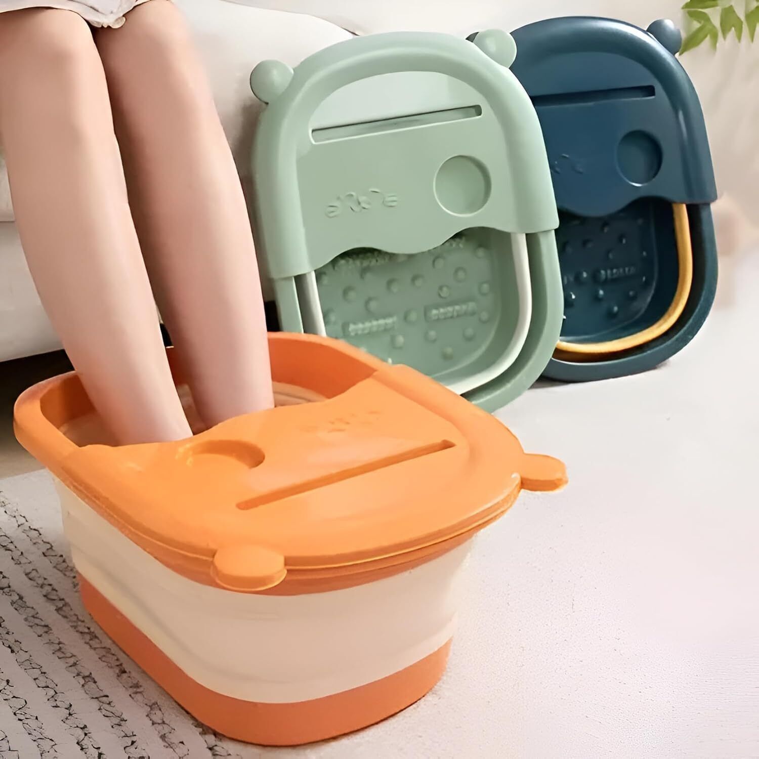 Foldable Foot Soak Tub with Lid Portable Foot Bath Spa Bucket Anti-Slip Massage-image-36