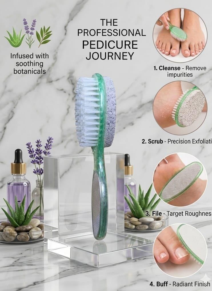 4 in 1 Foot Care Tool, Cleanse, Scrub, File and Buff, Lightweight, y Foot Pedal Flush-image-9