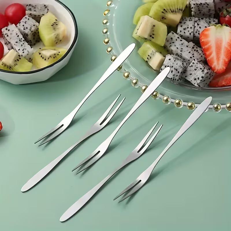 hgc Ultra Durable Stainless Steel Fruit Fork Set For Snacks Party Dining Pack Of 5 Steel Fruit Fork, Salad Fork, Dessert Fork Set-picture-19
