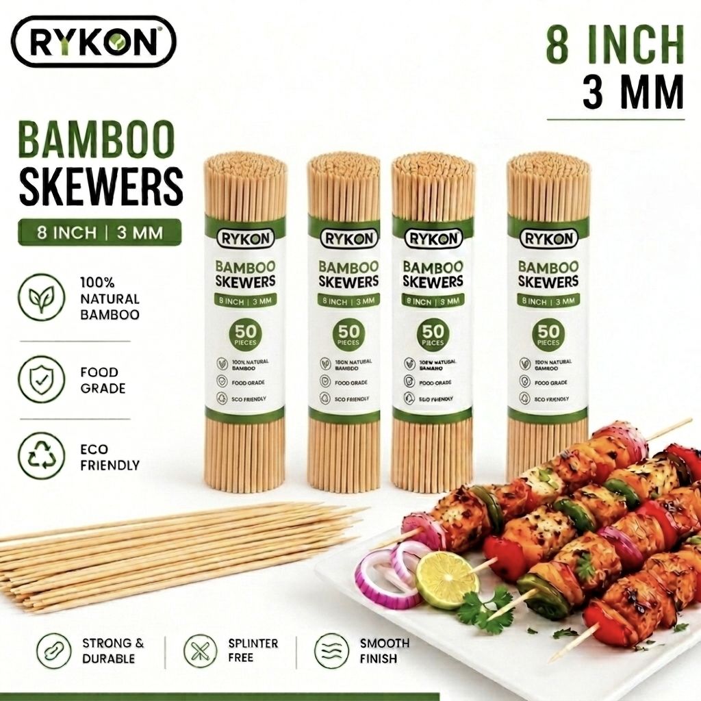 Heavy Duty Bamboo Skewers, BBQ Grill Sticks, 8 Inch, 3mm Thick, 50 Pcs Pack of 4 Disposable Bamboo Dessert Fork, Dinner Fork, Fondue Fork, Fruit Fork, Roast Fork, Salad Fork, Serving Fork Set-image-34