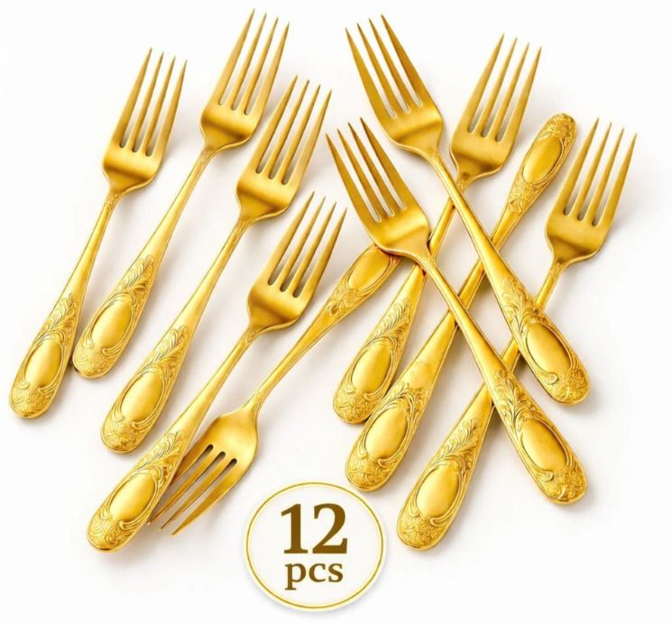 Premium Royal Golden Fork Spoon Stainless Steel Dessert Fork, Dinner Fork, Serving Fork Set-image-49