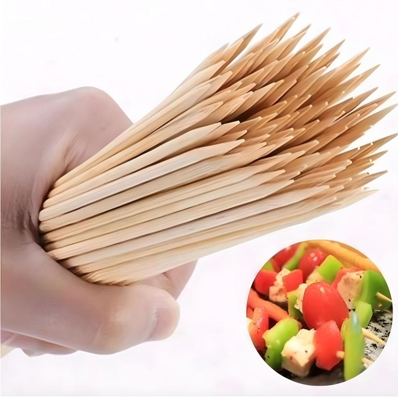 Bamboo Stick Round 12 Inch For Cooking Seek Kabbs,Grilling,Roasting, (Set of 45) Disposable Bamboo Roast Fork, Salad Fork, Dessert Fork, Fruit Fork, Spork Set-image-35
