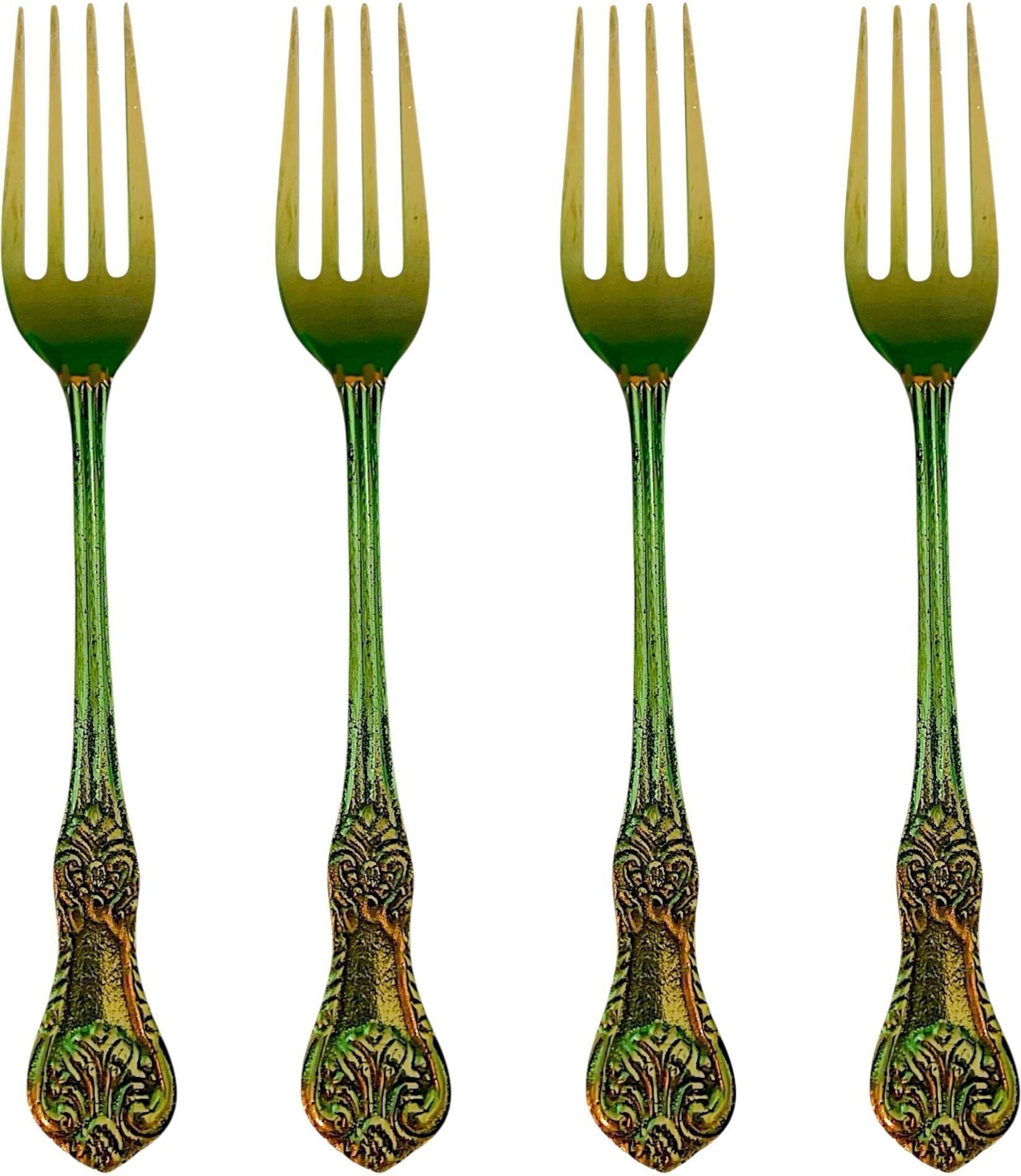 coprasia Dinner Fork Set of 4 | Green Gold Finish Stainless Steel Forks Brass Dinner Fork Set-picture-21
