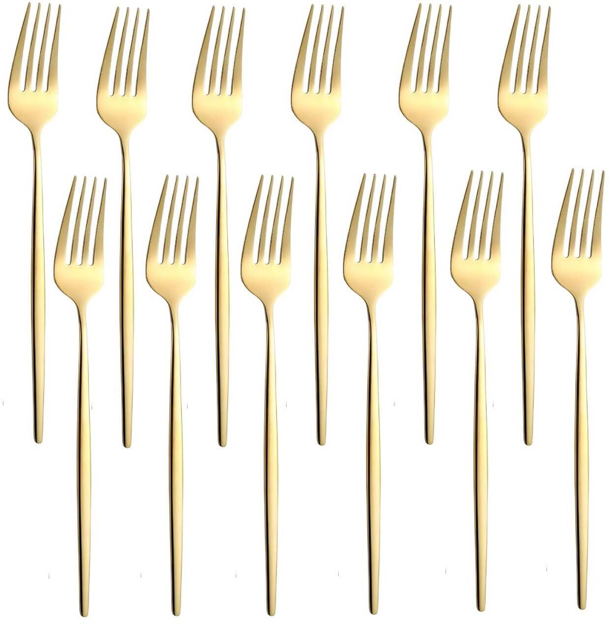 Elegant Slim Handle Dessert Cutlery Appetizer forks for party Mini forks (Gold) Stainless Steel Dessert Fork Set-image-28