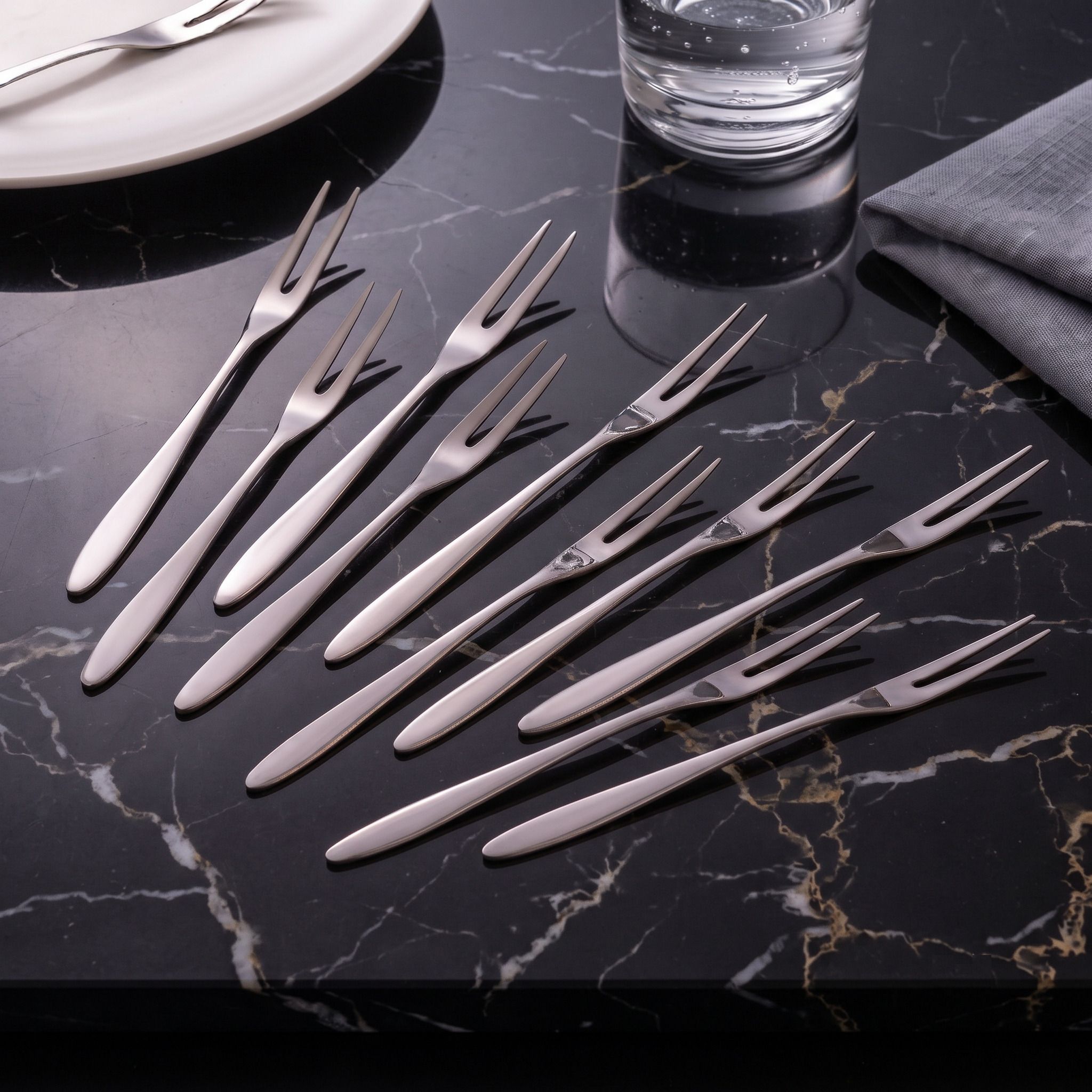 pramukh wholesaler Classic Stainless Steel Fruit Pick Fork Set For Dining Party Kitchen Pack Of 10 Steel Fruit Fork, Salad Fork, Dessert Fork Set-picture-34