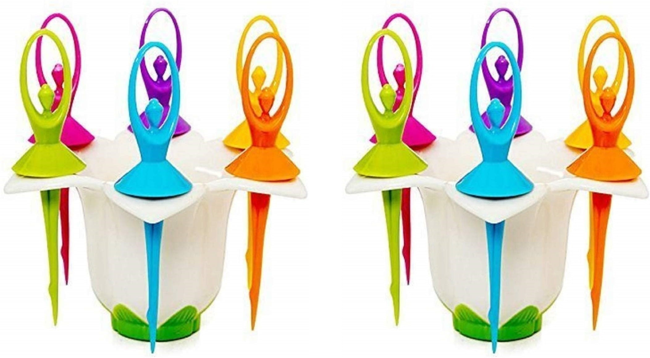 flipkart smartbuy Plastic Dancing Doll Fruit Fork Set With Stand, 6 PCS Fork in Each Stand Disposable Plastic Fruit Fork Set image 1