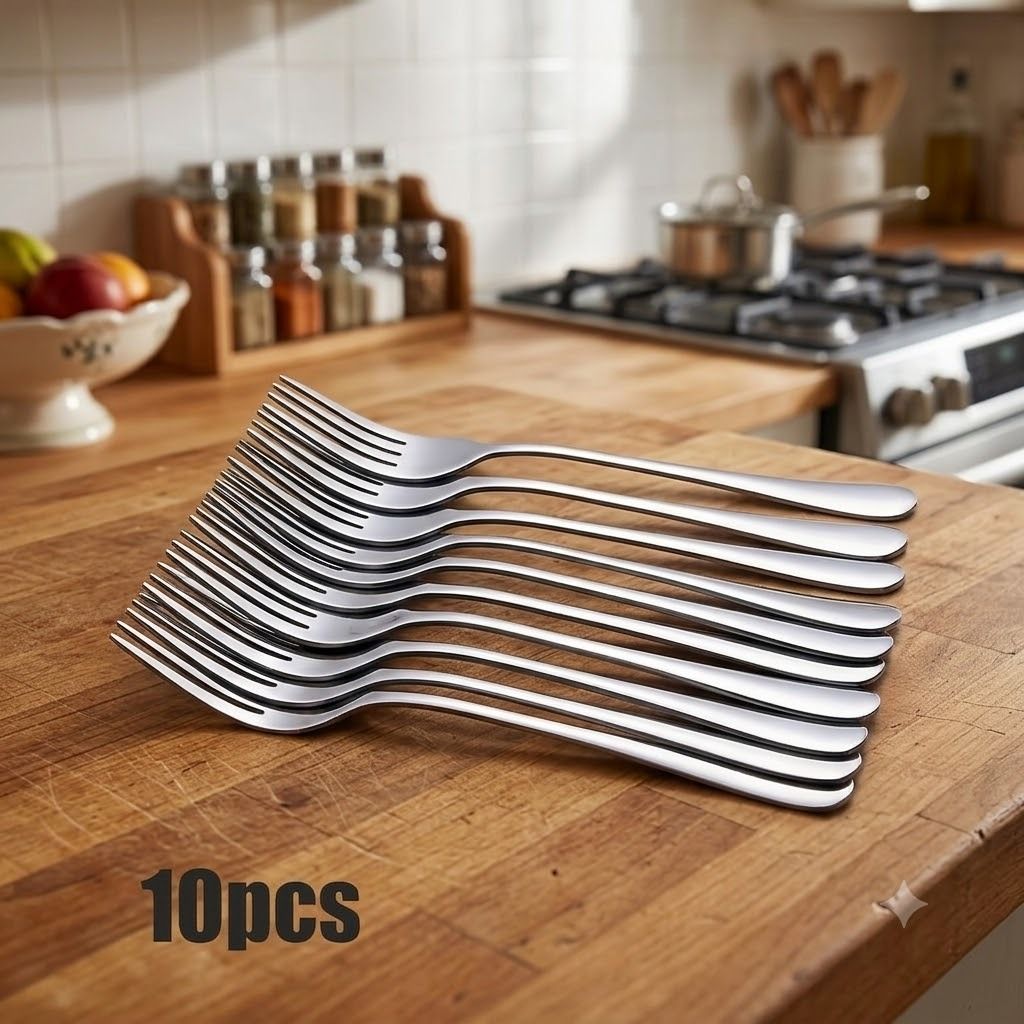 haniza Dinner Fork Set of 10 Stainless Steel Dinner Fork Set-picture-19