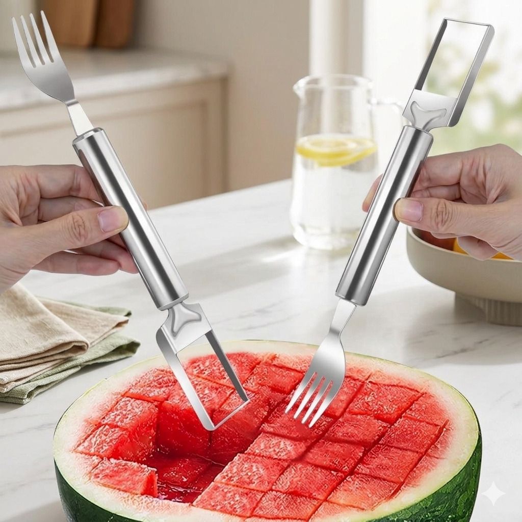 aaroofashion 2 in 1 Fruit Cutter Spoon Stainless Steel Fruit Fork-picture-22