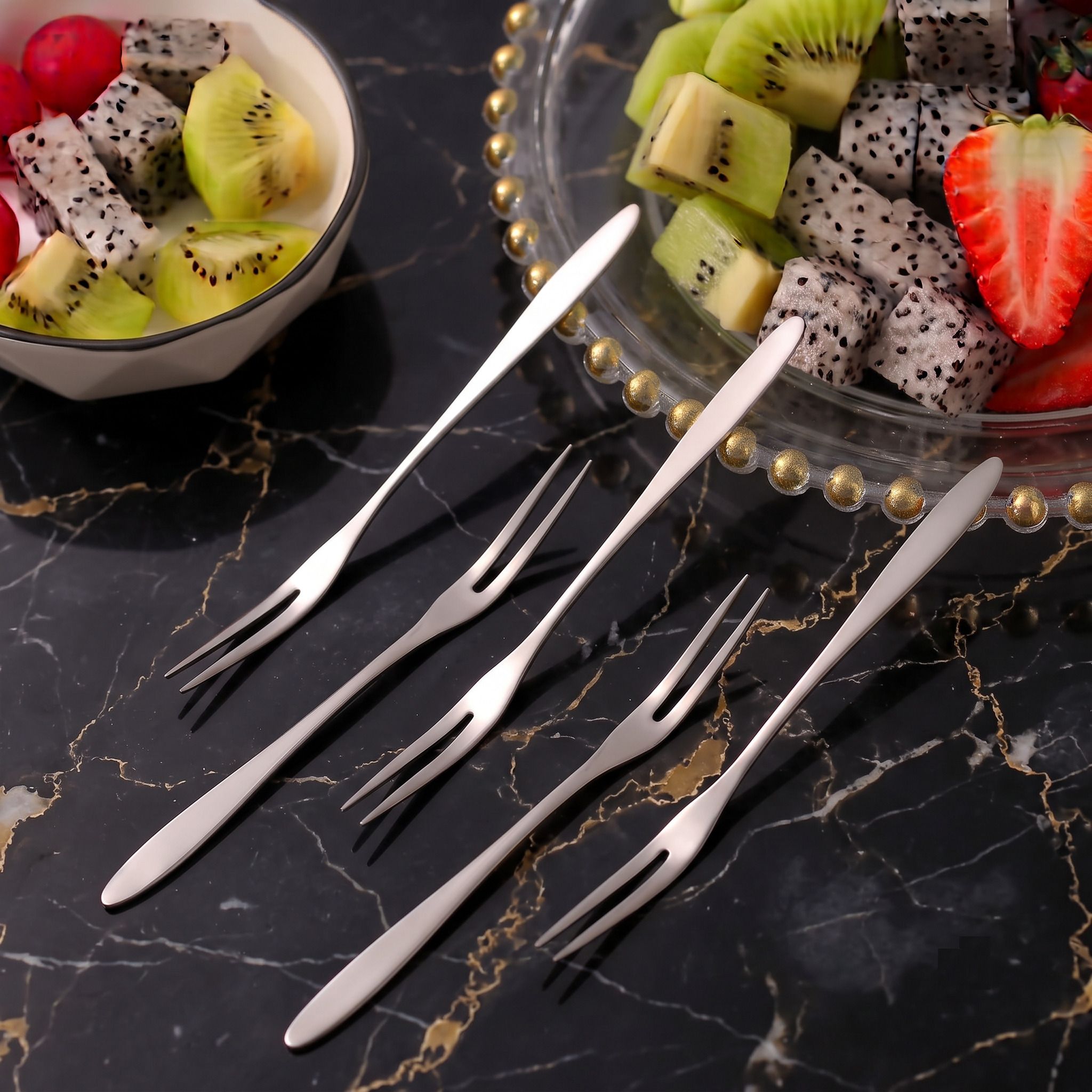 krinmay Rust Proof Stainless Steel Fruit Fork Set Small Dessert Salad Fork Pack Of 5 Steel Fruit Fork, Salad Fork, Dessert Fork Set-picture-32
