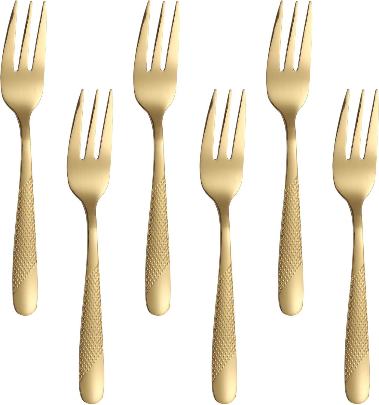Luxury Three-Prong Fruit Fork with Gold Textured Handle Appetizer forks (Gold) Stainless Steel Dessert Fork Set-image-46