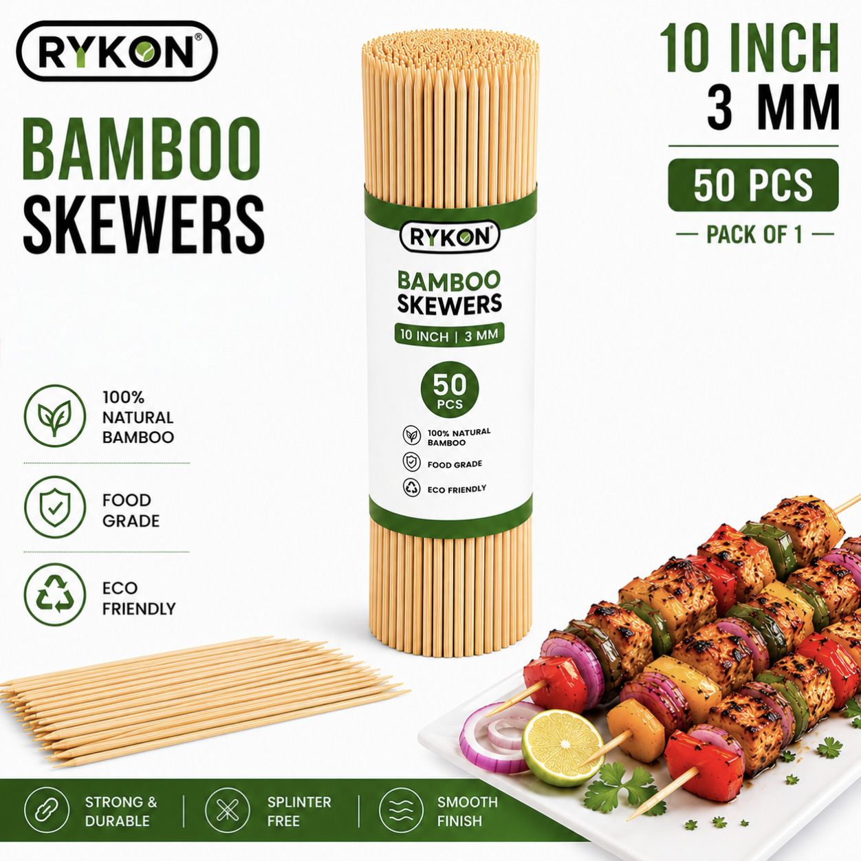 Thick Bamboo BBQ Skewers, 10 Inch 3mm, 50 Pieces, Wooden Kebab Sticks Disposable Bamboo Dessert Fork, Dinner Fork, Fondue Fork, Fruit Fork, Roast Fork, Salad Fork, Serving Fork-image-31