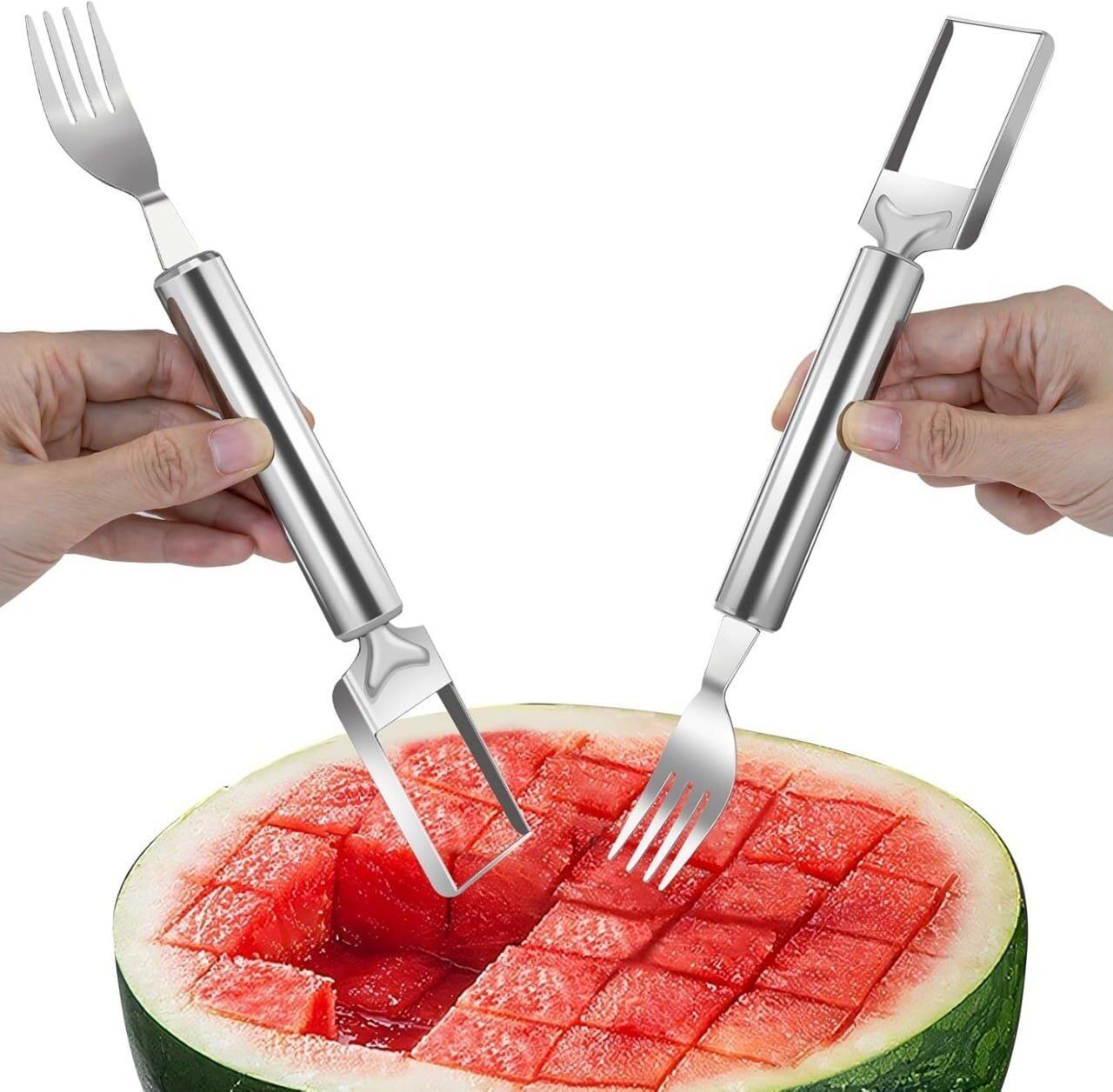 syf 2 in 1 Watermelon Fork Slicer Spoon Stainless Steel Fruit Cutter Stainless Steel Fruit Fork-picture-26