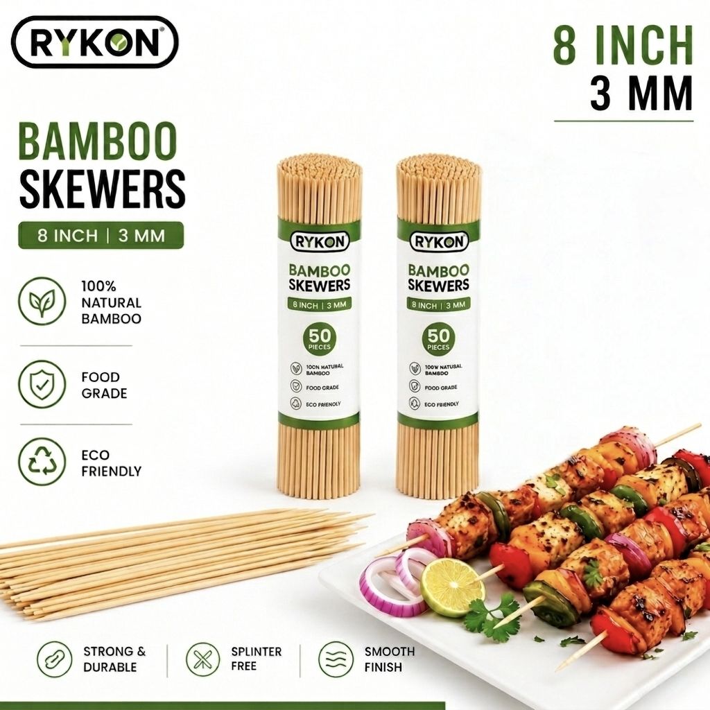 Bamboo BBQ Skewers, 8 Inch, 3mm, 50 Pieces, Pack of 2, Wooden Kebab Sticks | Disposable Bamboo Baby Fork, Dessert Fork, Dinner Fork, Fruit Fork, Roast Fork, Salad Fork, Serving Fork Set-image-30