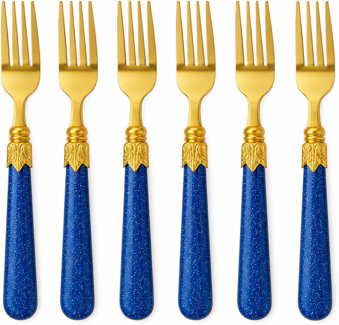 Premium Stainless Steel Dessert Fork Set Blue Gold Handle Fork Stainless Steel, Plastic Dessert Fork, Dinner Fork, Fruit Fork, Salad Fork, Serving Fork Set-image-29