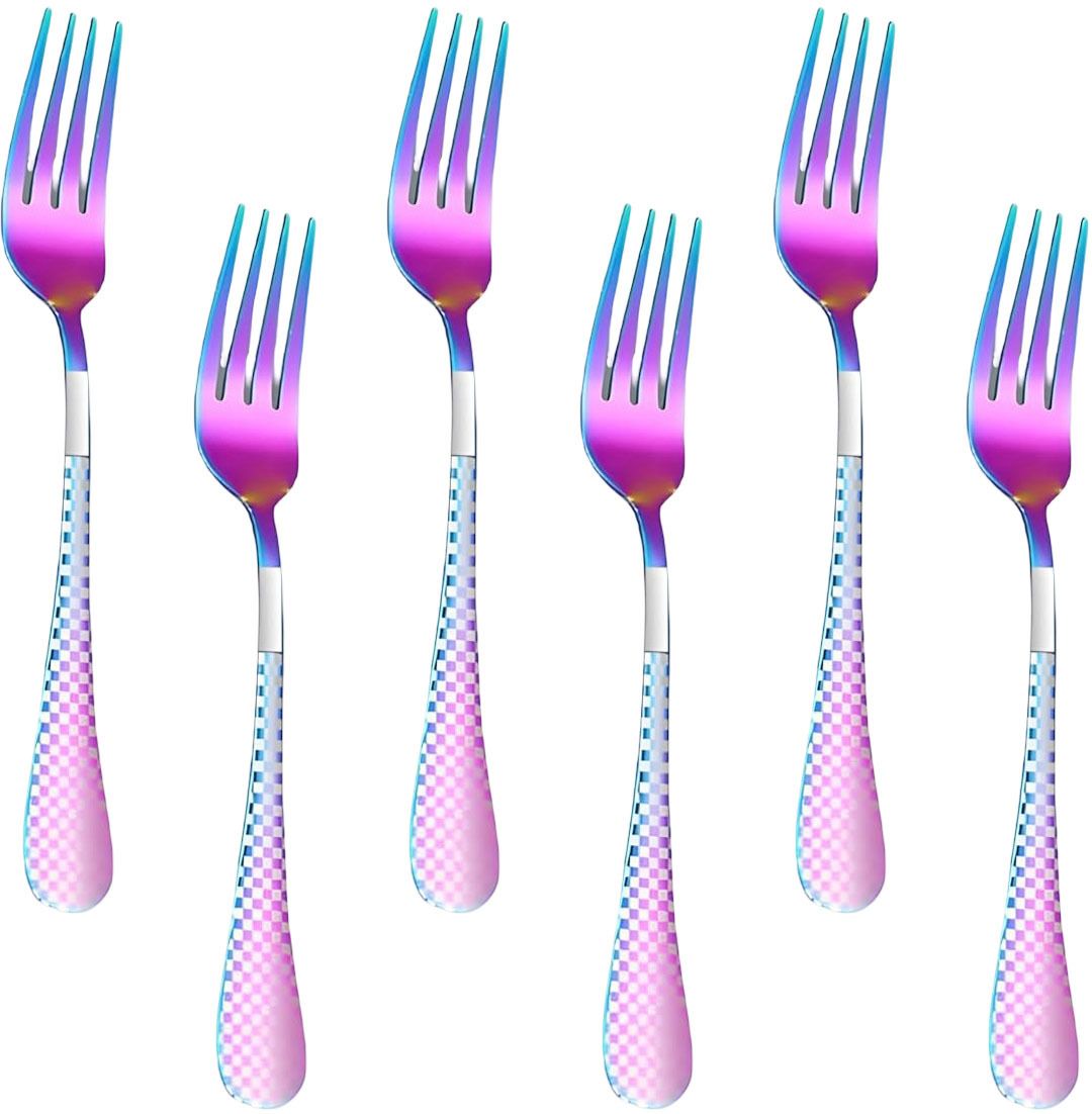 Rainbow Tasting Appetizer Fork, Cutlery Dessert Fork, Salad Forks for Dinner Stainless Steel Fruit Fork Set-image-48