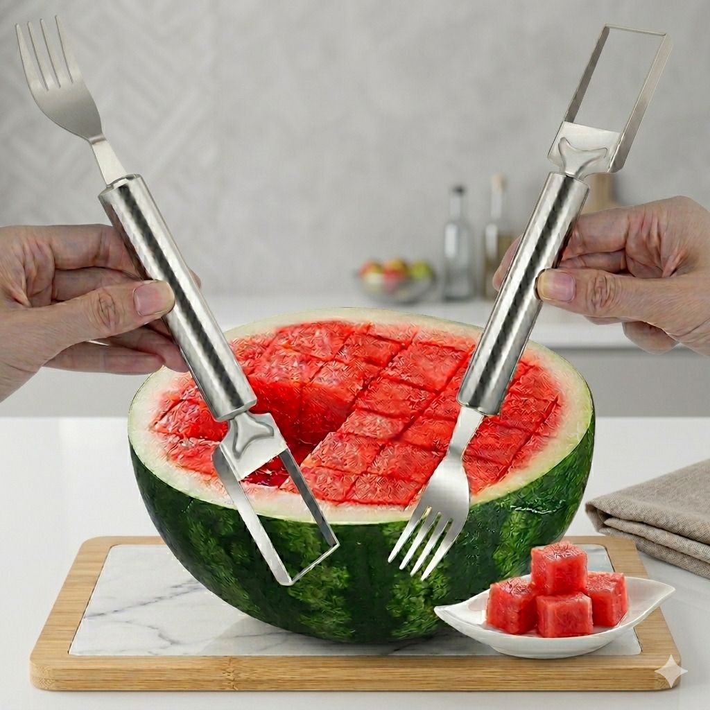 aaroofashion Portable Watermelon Slicer Fork Stainless Steel Fruit Fork-picture-26