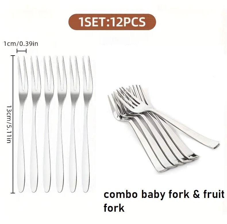 6pc Fruit fork & 6pc Stainless Steel Baby Fork Set-image-26