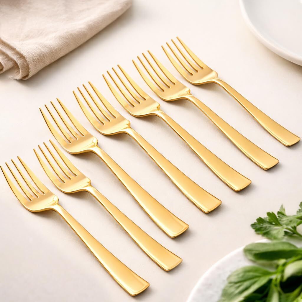 maheshwari skyhub Golden Fork Set 19 cm Long, Premium Forks Cutlery for Home & Kitchen Stainless Steel Table Spoon Set-picture-21