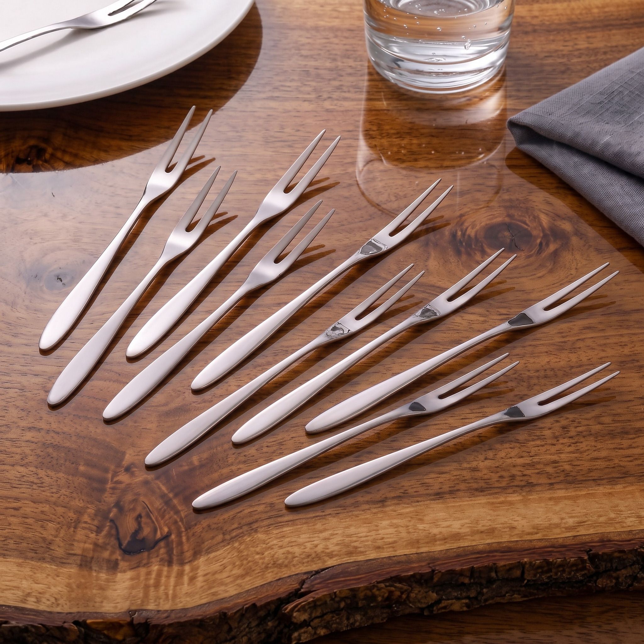 Compact Stainless Steel Fruit Fork Set For Cake Pastry Snack Party Pack Of 10 Steel Fruit Fork, Salad Fork, Dessert Fork Set-image-44