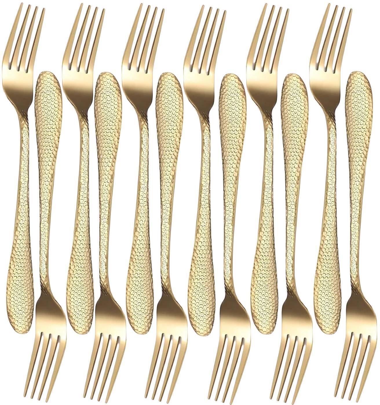Dinner Forks Set Food-Grade Stainless Steel Silverware Forks Cutlery Fork (Gold) Stainless Steel Dinner Fork Set-image-14