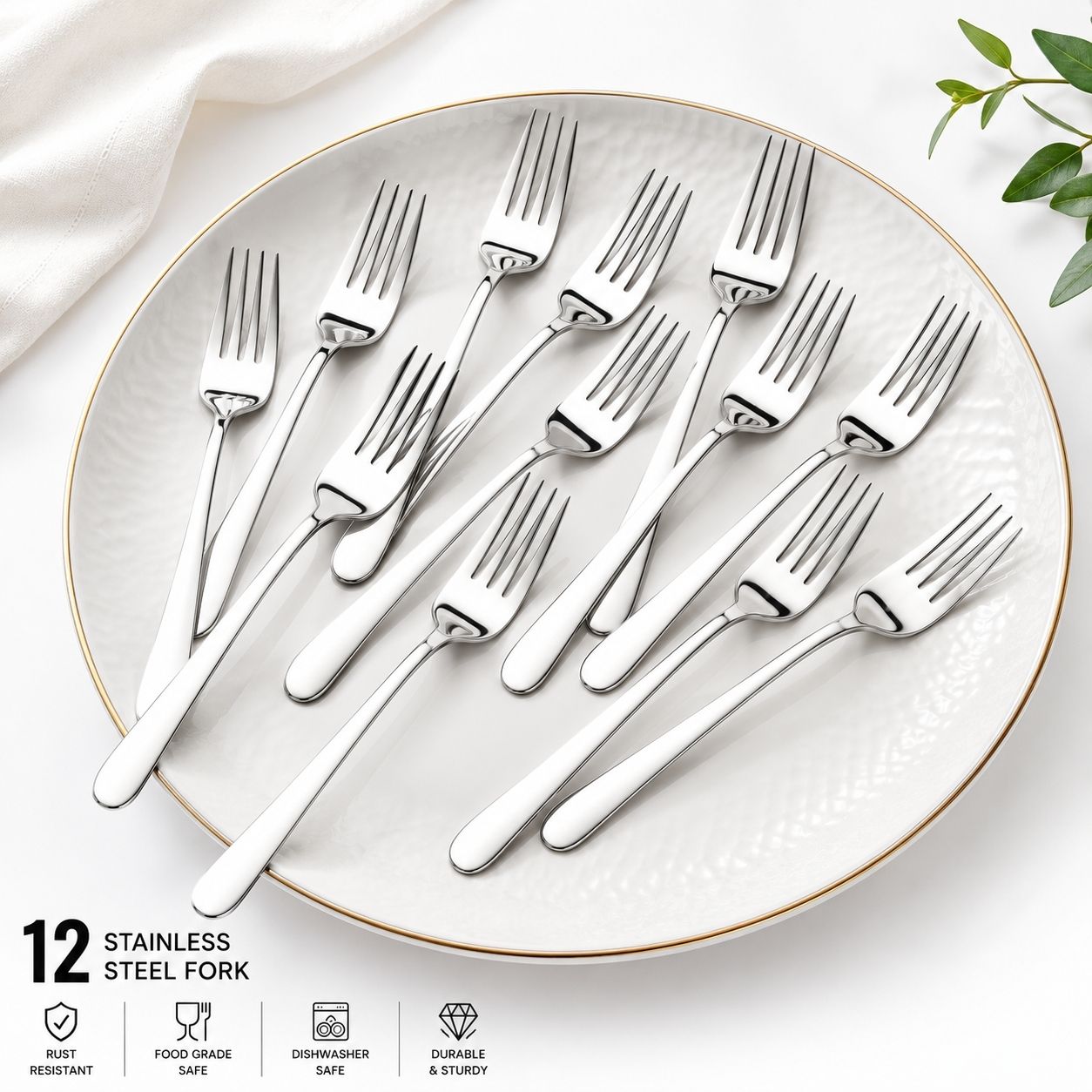 Premium Stainless Steel Dinner Fork Set of 12 Stainless Steel Fruit Fork, Salad Fork, Dessert Fork, Dinner Fork Set-image-24
