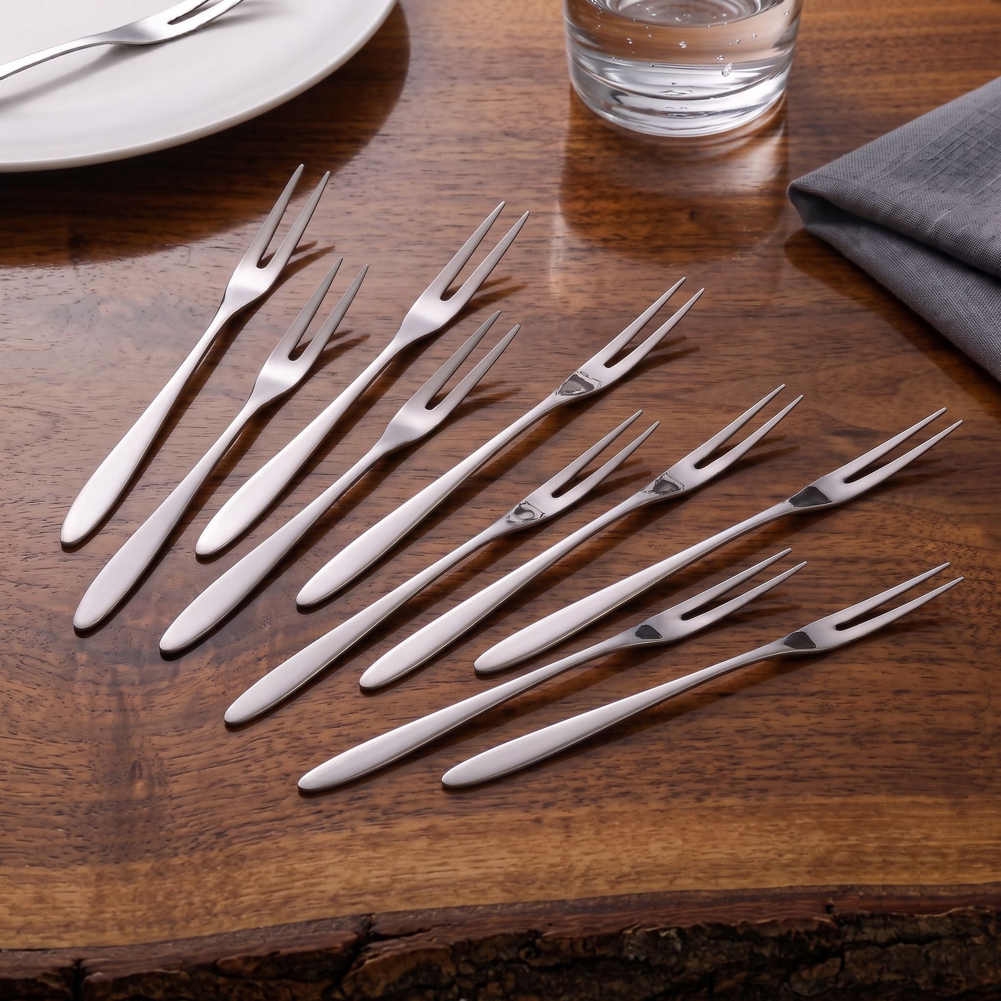 Modern Stainless Steel Two Prong Fruit Fork Set For Snacks Dessert Pack Of 10 Steel Fruit Fork, Salad Fork, Dessert Fork Set-image-48