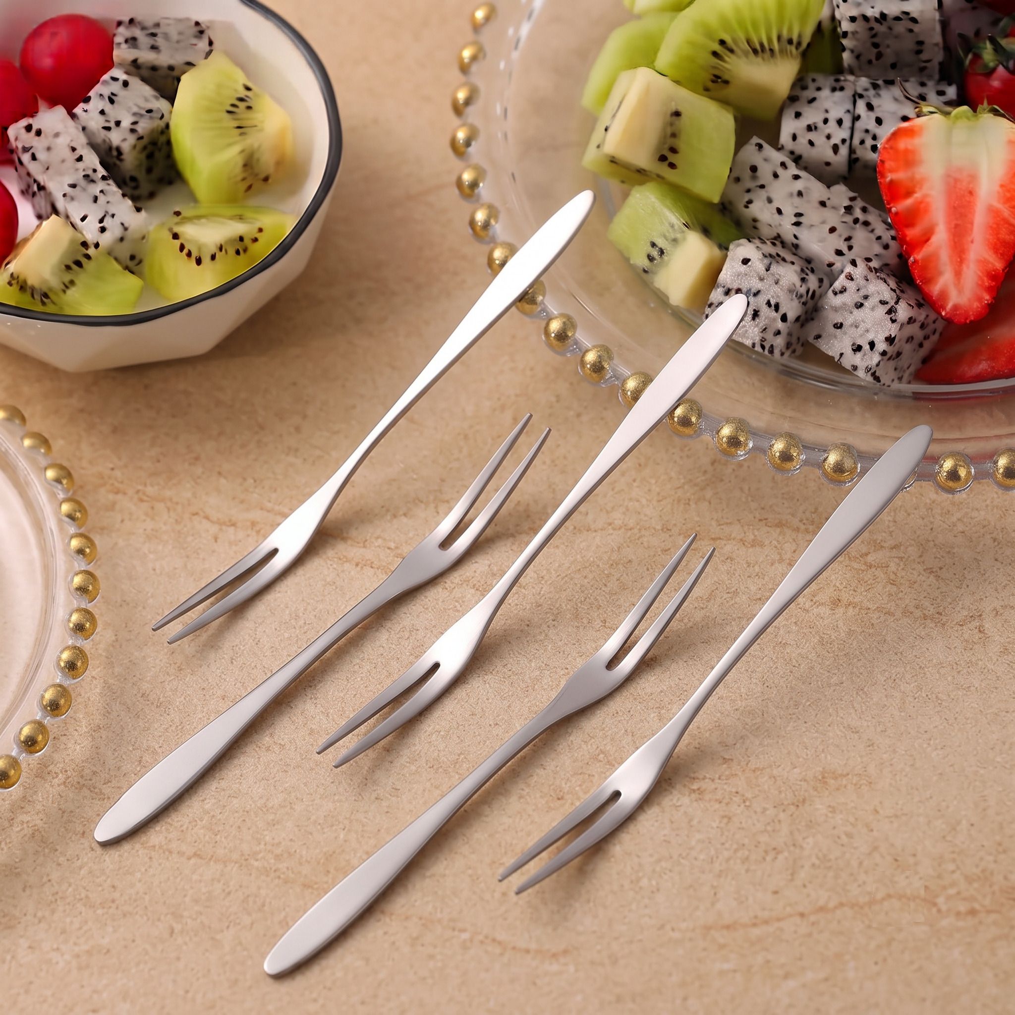 hgc Chic Stainless Steel Mini Fruit Fork Set For Appetizers Dessert Pack Of 5 Steel Fruit Fork, Salad Fork, Dessert Fork Set-picture-19
