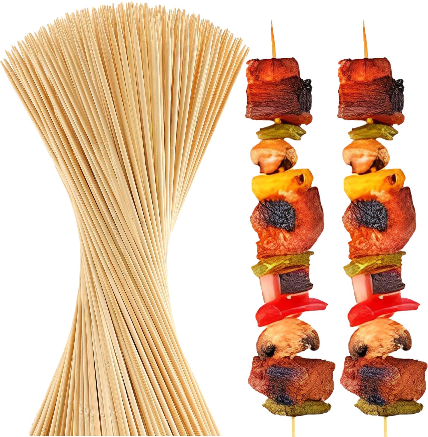 Bamboo Skewers Sticks [8 inches, 3mm] [120 Sticks] | Barbeque Stick Disposable Bamboo Roast Fork Set