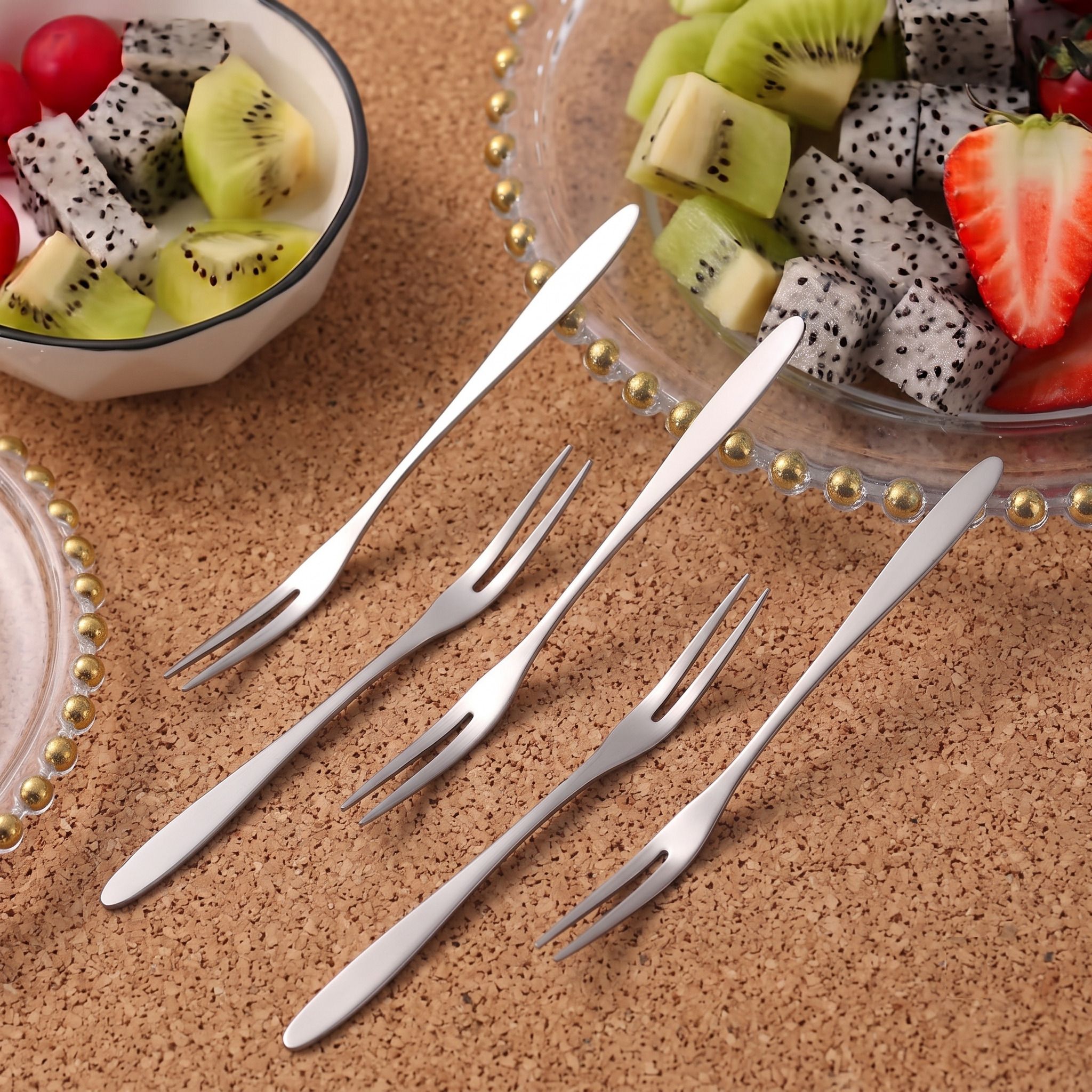 Durable Stainless Steel Dessert Fruit Fork Set Tableware Cutlery Pack Of 5 Steel Fruit Fork, Salad Fork, Dessert Fork Set-image-40